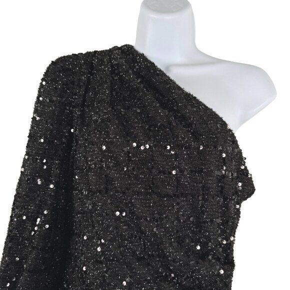 Elliatt Sequins Kehlani Mini Dress Small One Shoulder Black Cocktail DR-1750 - Picture 3 of 9